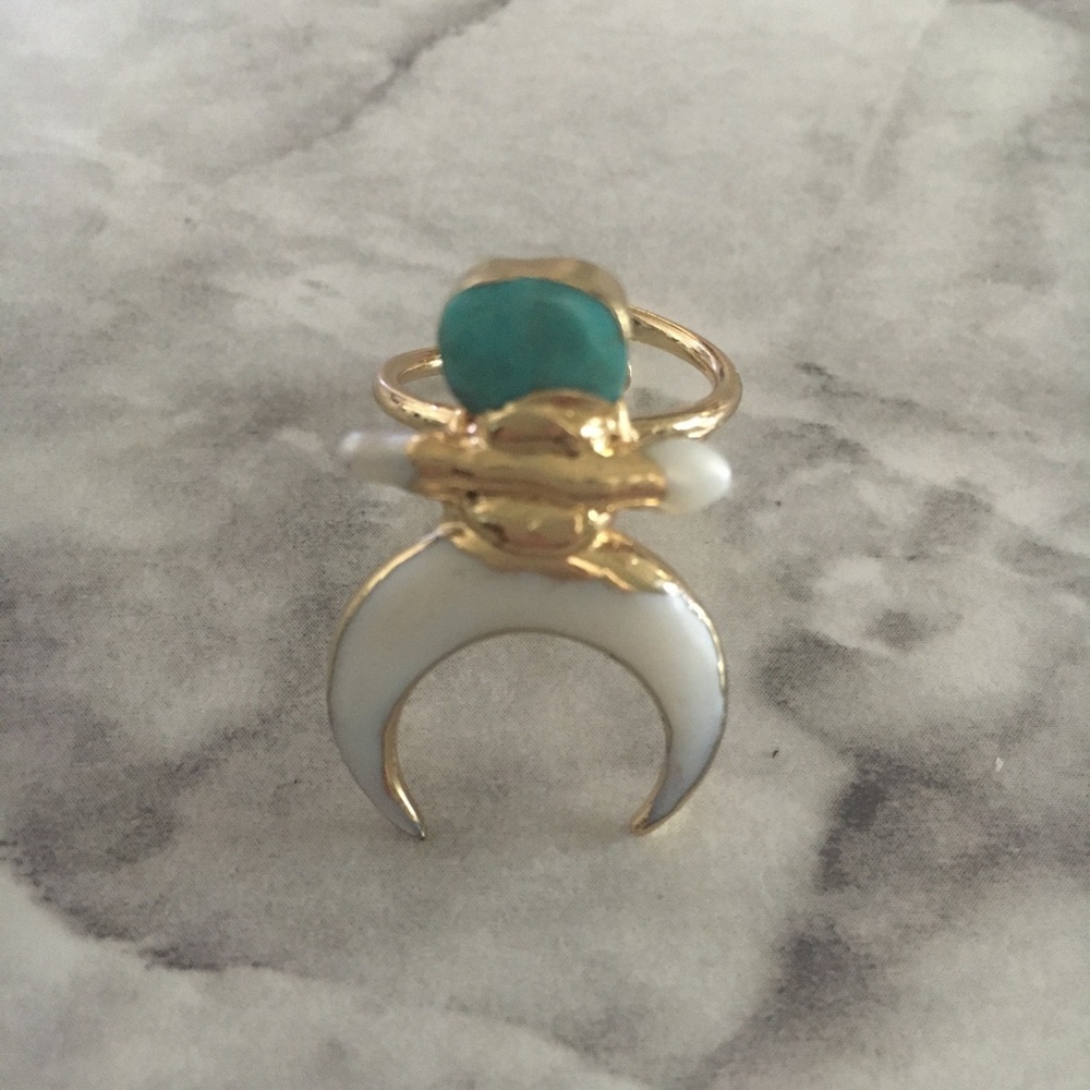 Crescent Moon Shell + Turquoise Ring - image 6